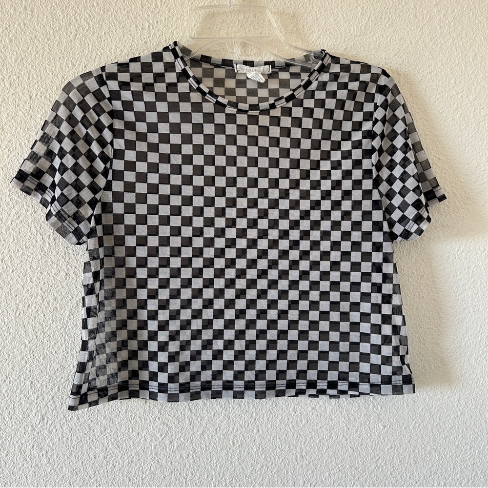 Full Tilt Sheer Mesh Checker crop Tope Women’s Medium Funky grunge Street Style